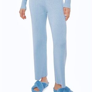 JustFab Blue Wide Ankle Length Knit Ribbed Pants Trousers Sz L